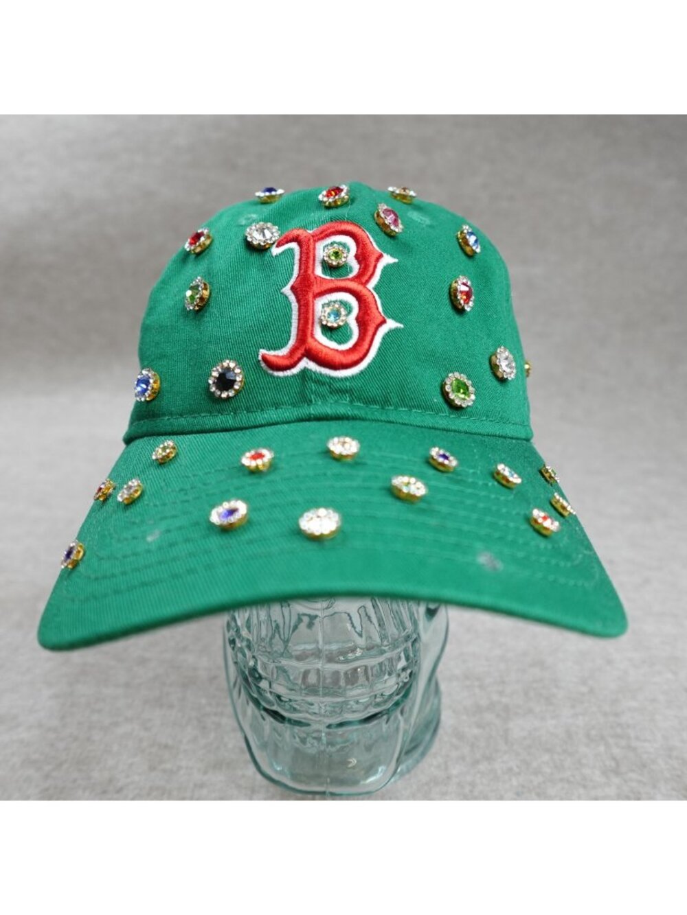 Boston Sox Hat Green Snapback Rhinestone Embellished Custom